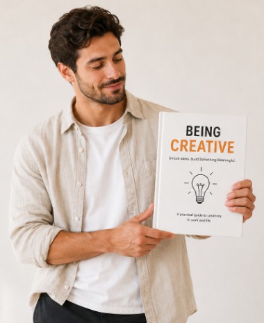 Mitch holding his book Being Creative